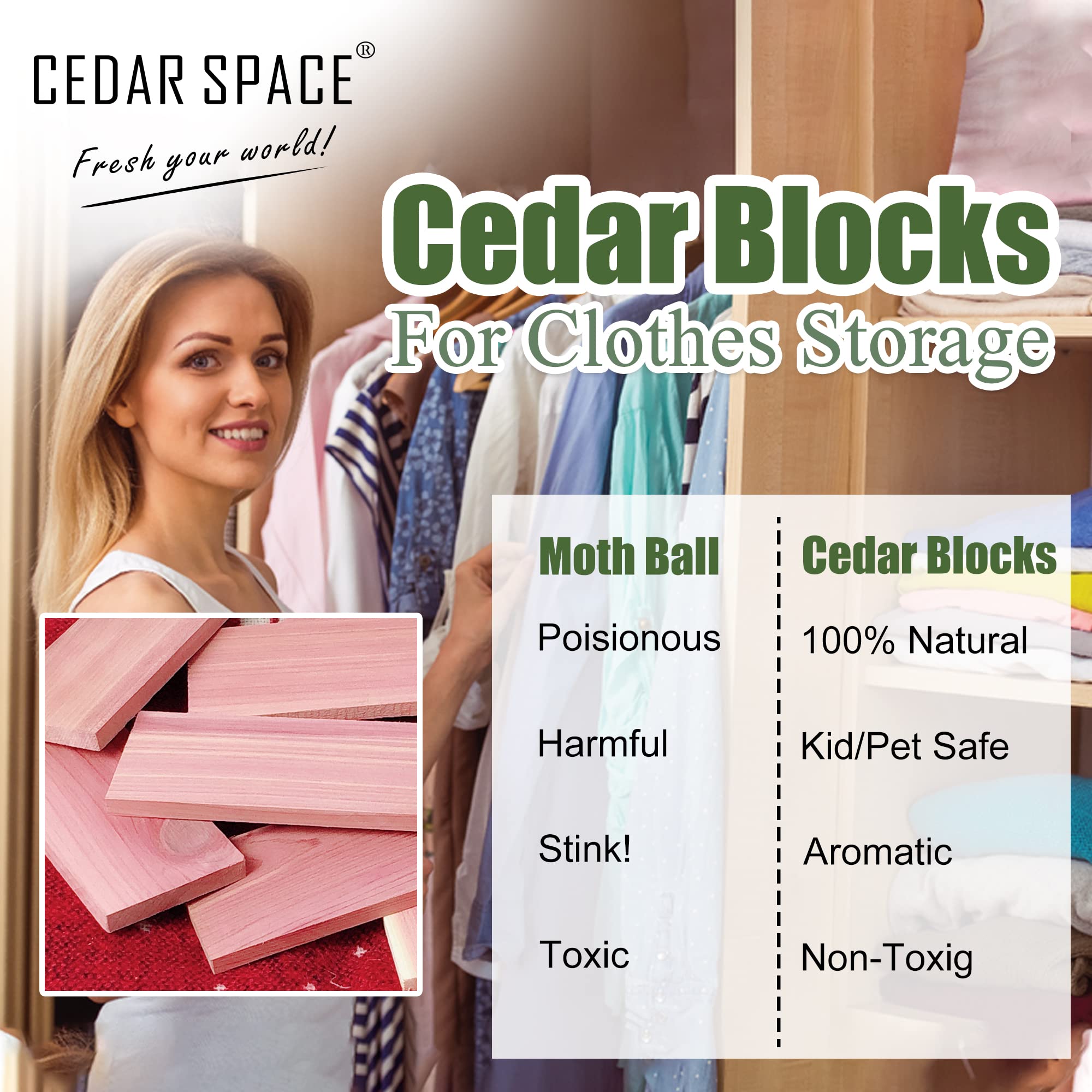 Amazon.com: Cedar Space Cedar Blocks for Clothes Storage 16 Pcs, 2